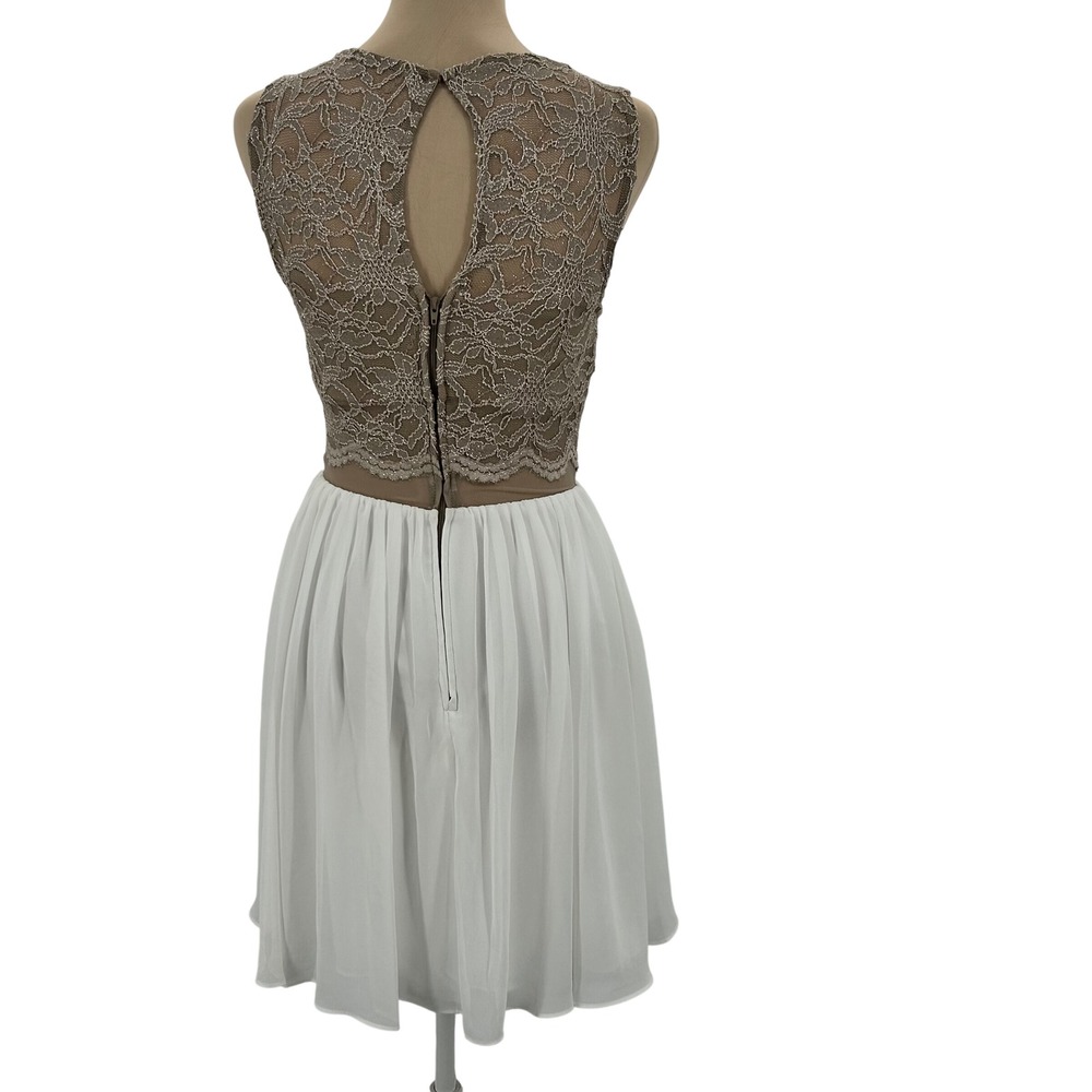 City Studio Lace Chiffon Fit and Flare Dress Champagne White Size 1 3186-QS3A